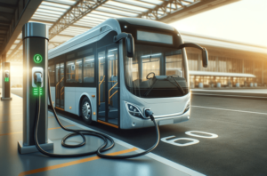 electric apron bus at a charging station