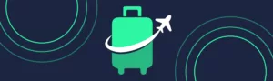 luggage and airplane on blue background