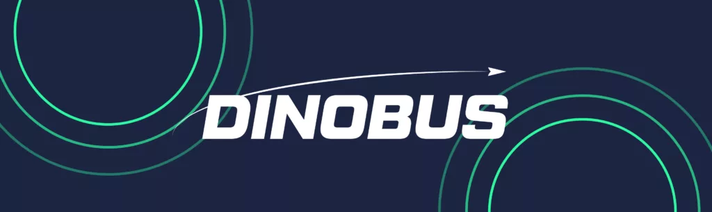 Dinobus logo on blue background