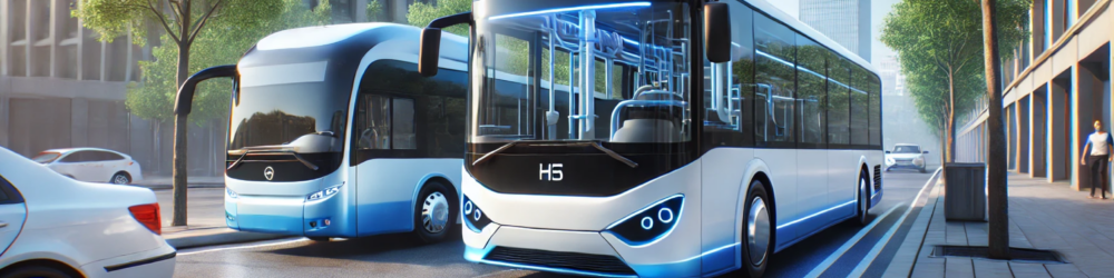 electric bus and hydrogen bus on street