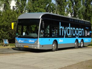 Hydrogen bus in parking lot