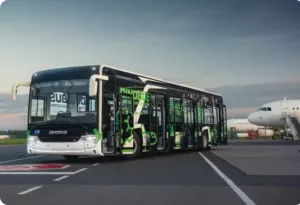 dinobus airport bus at airport apron